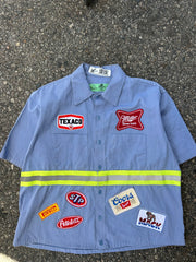 Camino’s Auto Parts Reflective Tape Light Blue Work Shirt Large