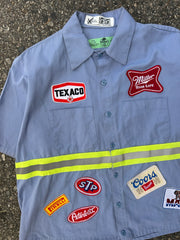 Camino’s Auto Parts Reflective Tape Light Blue Work Shirt Large
